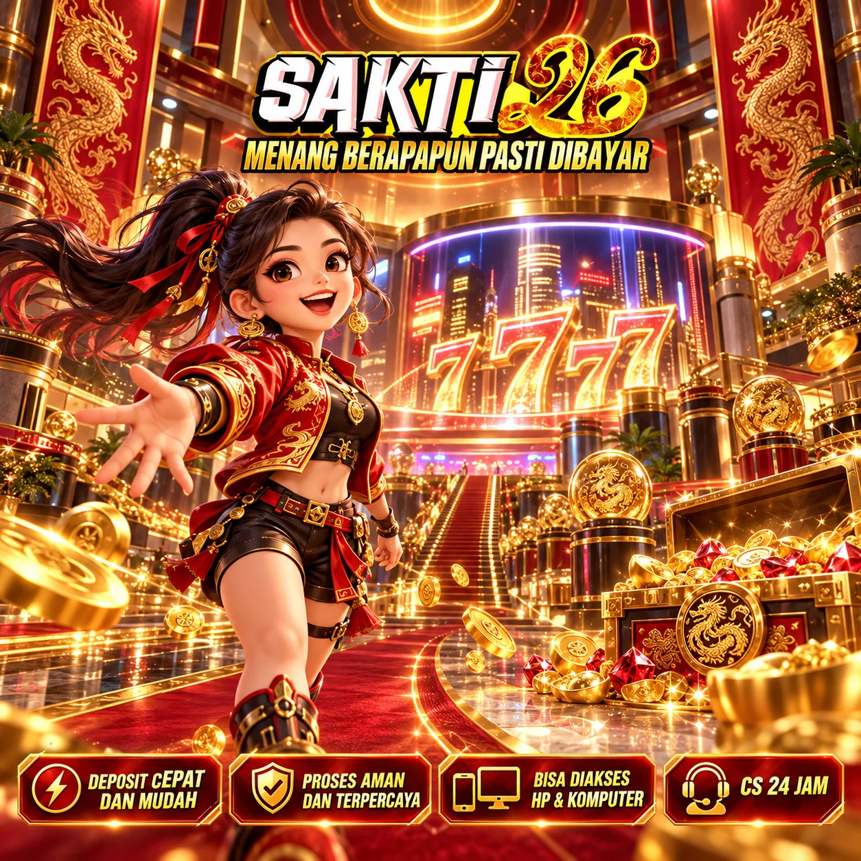 Banner SAKTI26 CHEAT rasio persegi, ilustrasi hiburan game digital